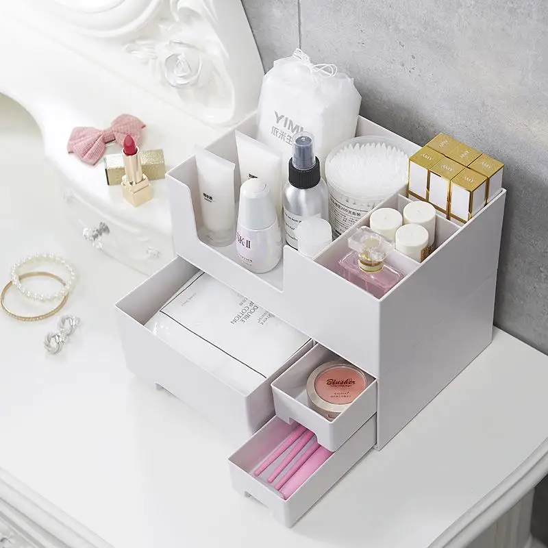 Stackable Combination Desktop Cosmetic Storage Box with Drawer Office Desk Miscellaneous Sorting Box Bedroom Stationery Class...