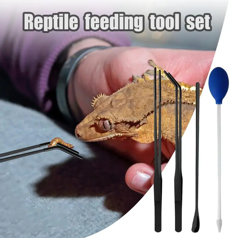 Reptile Feeding Tool Set Aquarium Rubber Tip Feeding Tweezers 4 Pieces Comfortable Professional Terrarium Reptile Supplies For