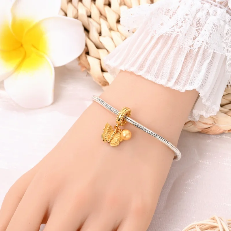 Hot Original 925 Sterling Silver Gold Series DIY Charms Beads Inlaid Zirconium Sun Leopard Pendants Fit Bracelet Jewelry