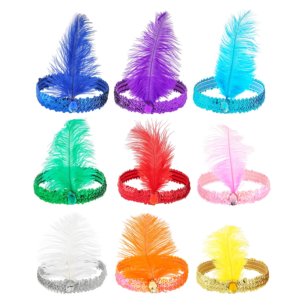 1920s Flapper Headband Feather Headpiece Sequin Headband with Gem for Gatsby Party Halloween Costume Accessory - view 3