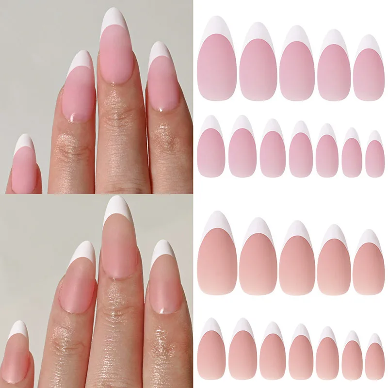 Gel Nail Tips  120Pcs French Tip Press On Nails Medium Coffin Ballet Almond Pre-applied Full Fake Nail Tips For Manicure