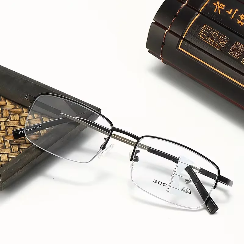 Half Frame Multifocal Photochromic Eyewear Memory Titanium Alloy Reading Glasses Anti-blue Light Far Sight Glasses