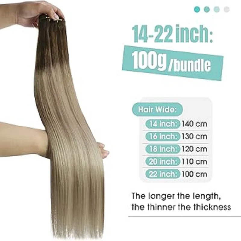 YoungSee Saw in Hair Weft Extensions Real Human Hair Balayage Natural Straight Hair Bundles for Women 14-24inchs 100G/Set