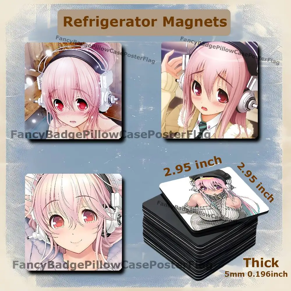 S-Super Sonico Anime 75mm Frigerator Magnet Square Stickers Personalize Fridge Refrigerator Wall Door Decoration