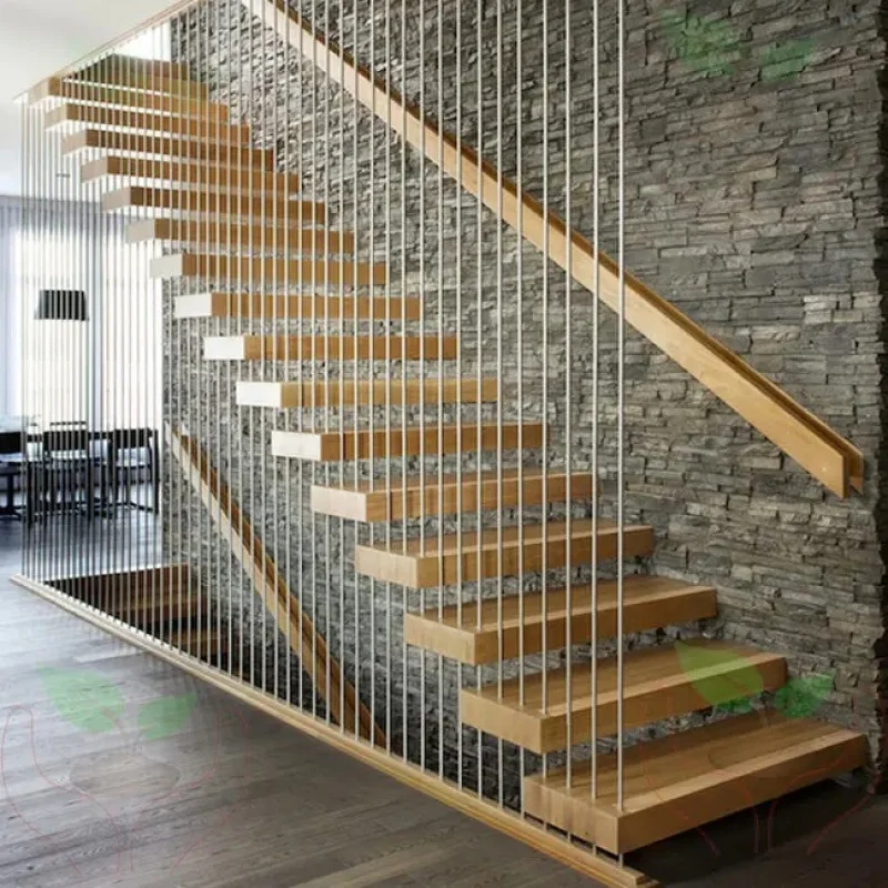 custom.Elegant Modern Mono Stairs with Solid Oak Treads Handmade Floating Stairs Apartment Kitchen Solid Wood Tread Stair De