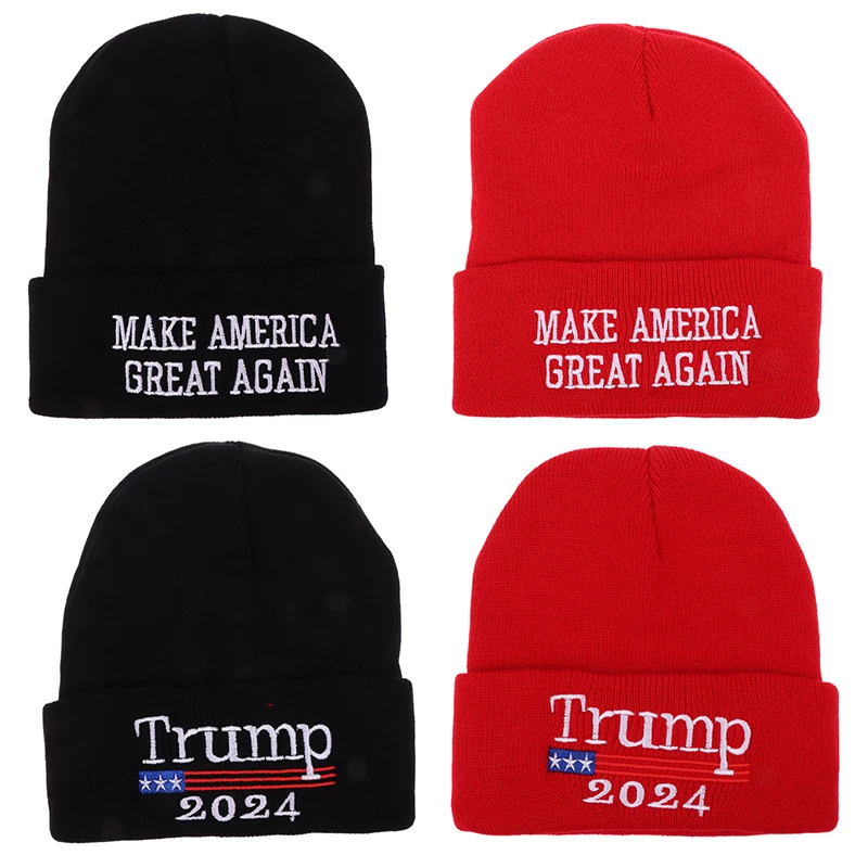 Donald Trump 2024 Campaign American Flag Knitted Hat Women\'s Men\'s Skullies Beanies Winter Hat Warm Melon Cap