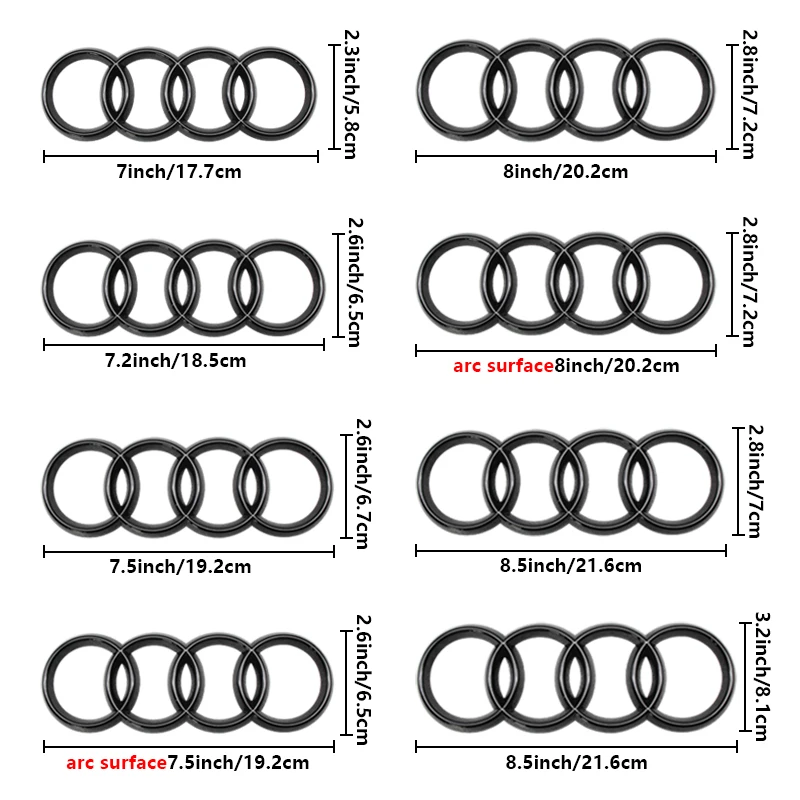 4 Ring ABS Car Hood Front Cover Grille Rear Trunk Badge Logo Replacement Badge Sticker Decal for Audi A3 A4 A5 A6 A7 Q2 Q3 Q5 TT