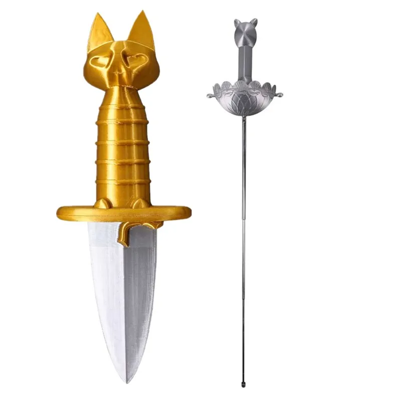 

Сапоги для косплея «Кот в костюме», реквизит для меча, длинный короткий нож с рисунком кота, кинжал, фантазия, карнавальный костюм на Хэллоуин, аксессуары