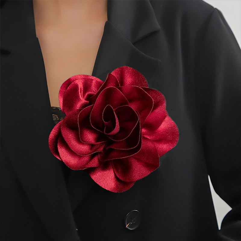 Fashion Large Flower Brooch Colorful Satin Fabric French Flower Brooch Handmade Suit Sweater Coat Decor Pins Brooches