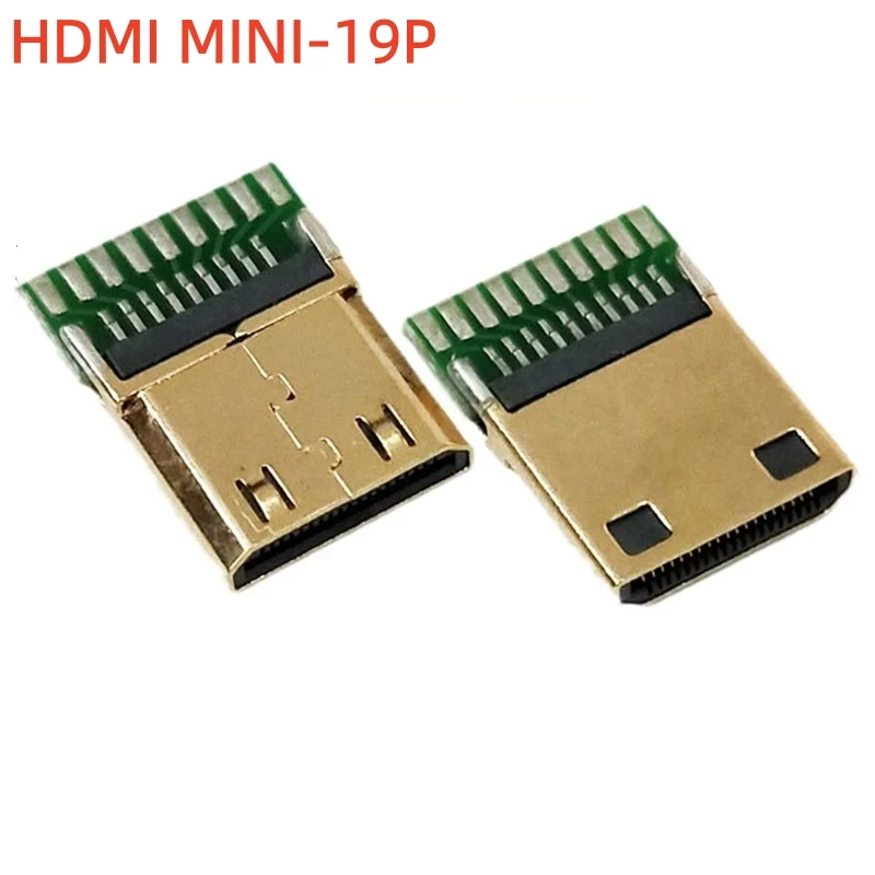 2/5PCS HDMI Type A Male 19Pin Solder Clamp Plug + Mini HDMI C Male PCB Mount Gold Plated Brass Shell Connector