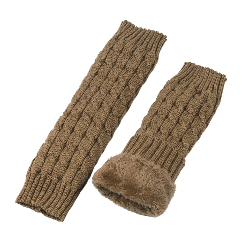 Calentadores de piernas tejidos para mujer, calcetines para botas de invierno de doble capa con patrón torcido, cubiertas para pies con forro polar grueso y cálido, calentador de tobillo