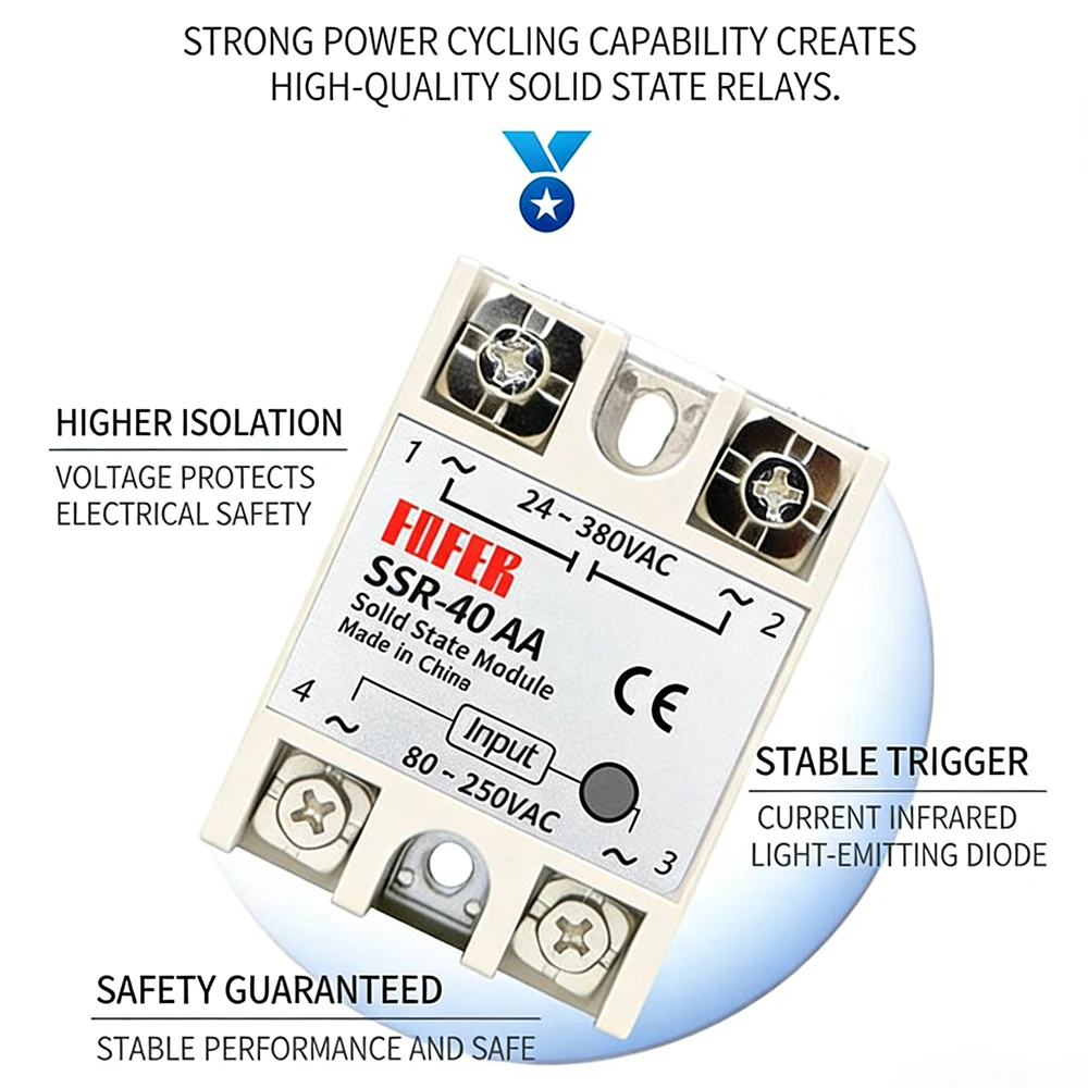 AC to AC SSR-40AA Single-phase Solid State Relay Module SSR Industrial Relay 10/25/40/60/80/100AA 80-250VCA Heat Sink Relay