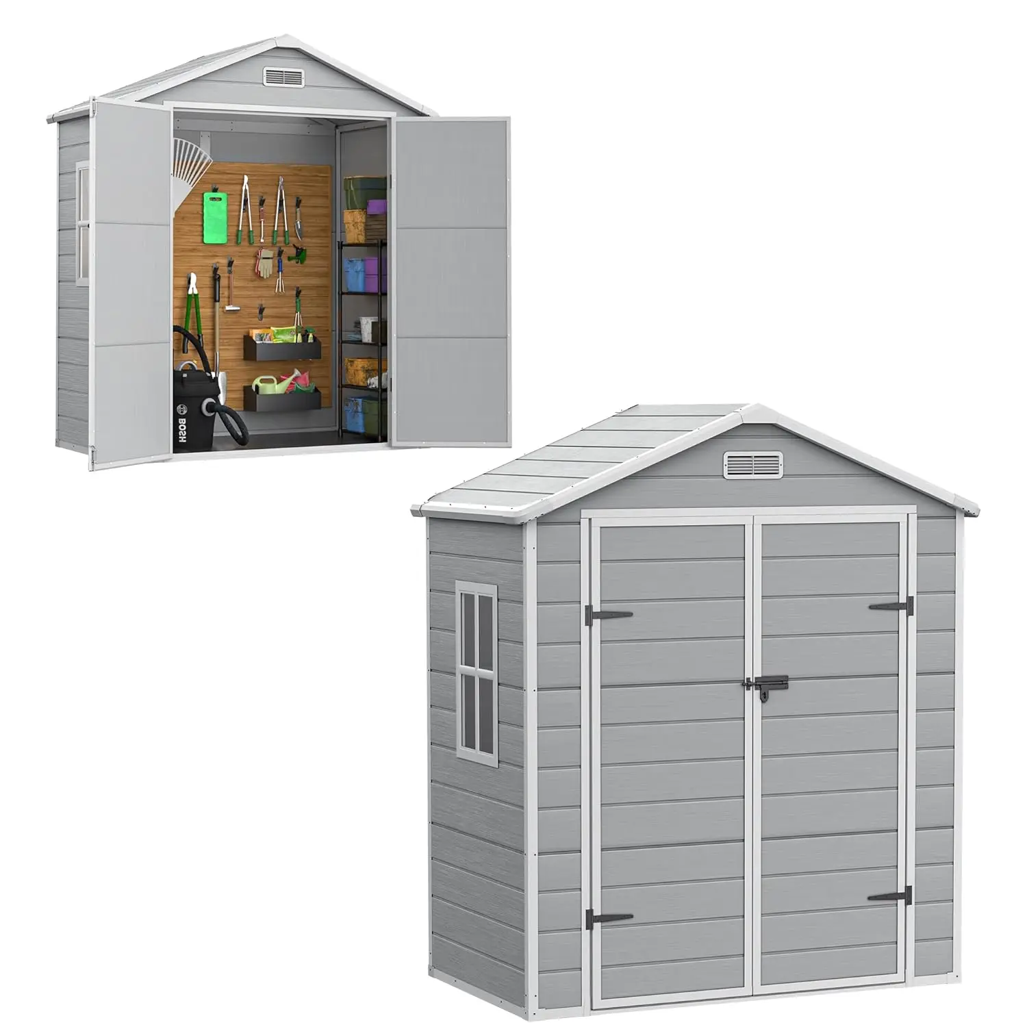 

Сарай для хранения на открытом воздухе 6x3 м из полимерного композита с напольным покрытием, водонепроницаемый запираемый пластиковый садовый инструментальный шкаф, на заказ