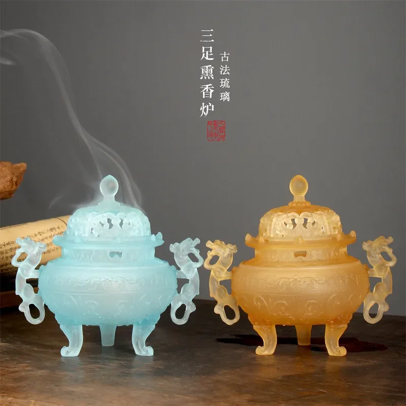 Ceramic Glazed Incense Burner Three Legged Zen Style Aromatherapy Holder for Line Stick Indoor Home Decoration Ornament