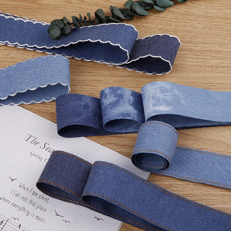 10 Yards 25MM 40MM Denim Double-Sided Ribbon Hair Bows DIY Crafts Handmade Accessories Ribbons Clothing Material