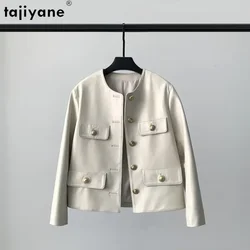 Tajeyane-abrigo de piel de oveja auténtica para mujer, Chaqueta corta de cuero genuino, chaquetas de un solo pecho, abrigos blancos de moda coreana