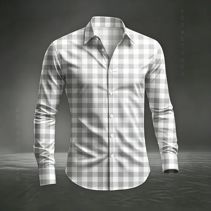 Autumn Men's Checkered Shirt Polyester Breathable Men's Long sleeved shirt Single Breasted Casual men's T-shirt Fashion clothing