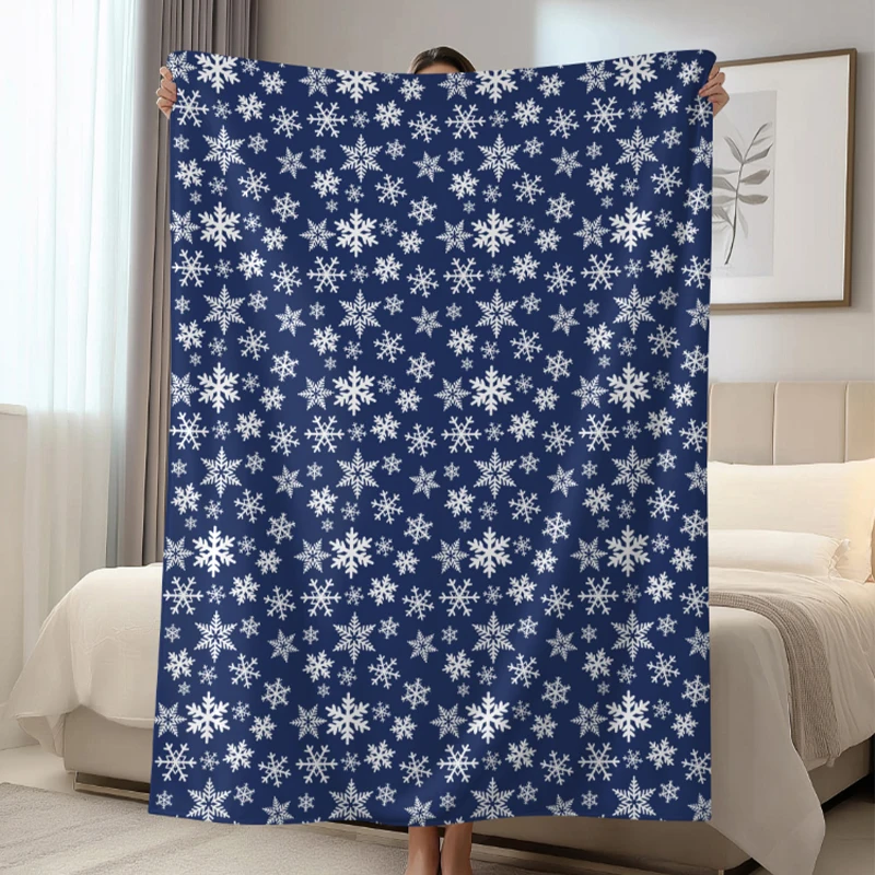 

1 шт. рождественское синее фланелевое одеяло с рисунком снежинки, теплое и удобное теплое одеяло, одеяло для сна на диване-кровати,