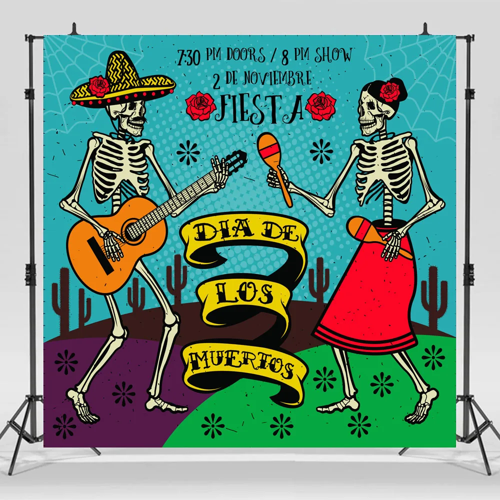 

Day of The Dead Backdrop Skeleton Flower Mexican Fiesta Die Photography Background Dia DE Los Muertos Birthday Party Decoration