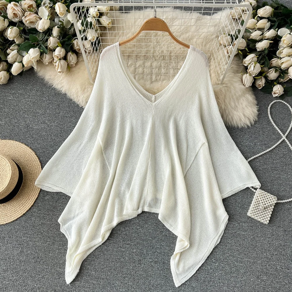 เสื้อคลุมสไตล์วินเทจสุดหรูสำหรับผู้หญิง ทรงหลวม คอวี ผ้าถักแบบไม่สม่ำเสมอ สไตล์เกาหลี เหมาะสำหรับใส่ทำงานและแฟชั่น แขนยาว