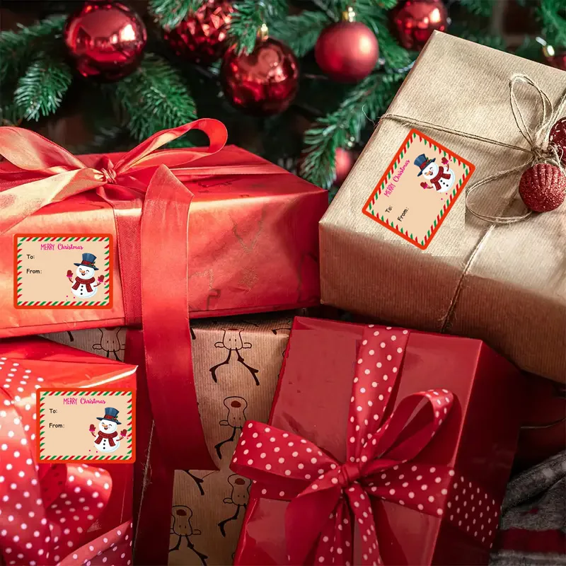 ملصقات هدايا عيد الميلاد اللطيفة - سطح لامع، حقيبة ورقية وإغلاق وملصقات اسم، يمكن كتابة ملصقات هدايا تغليف عيد الميلاد