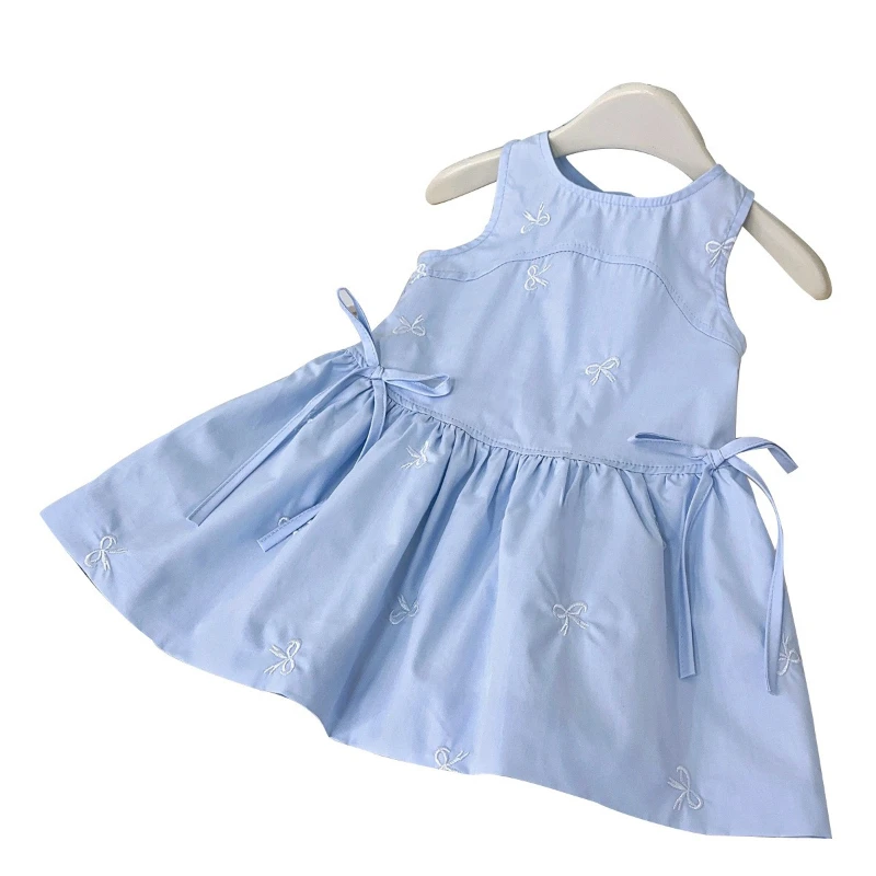 

Girls' Sleeveless Bow Embroidered Dress 2025 Summer, Casual Vest Gown for Baby Toddler Breathable Daily Wear