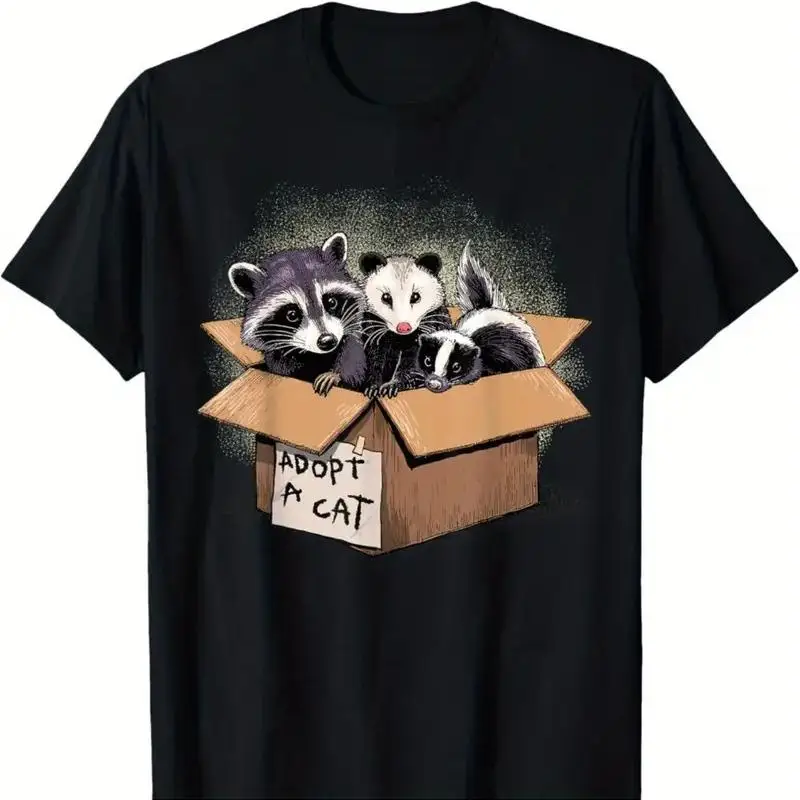 Adopt A CaT  T shirt Raccoon Opossum Skunk Street