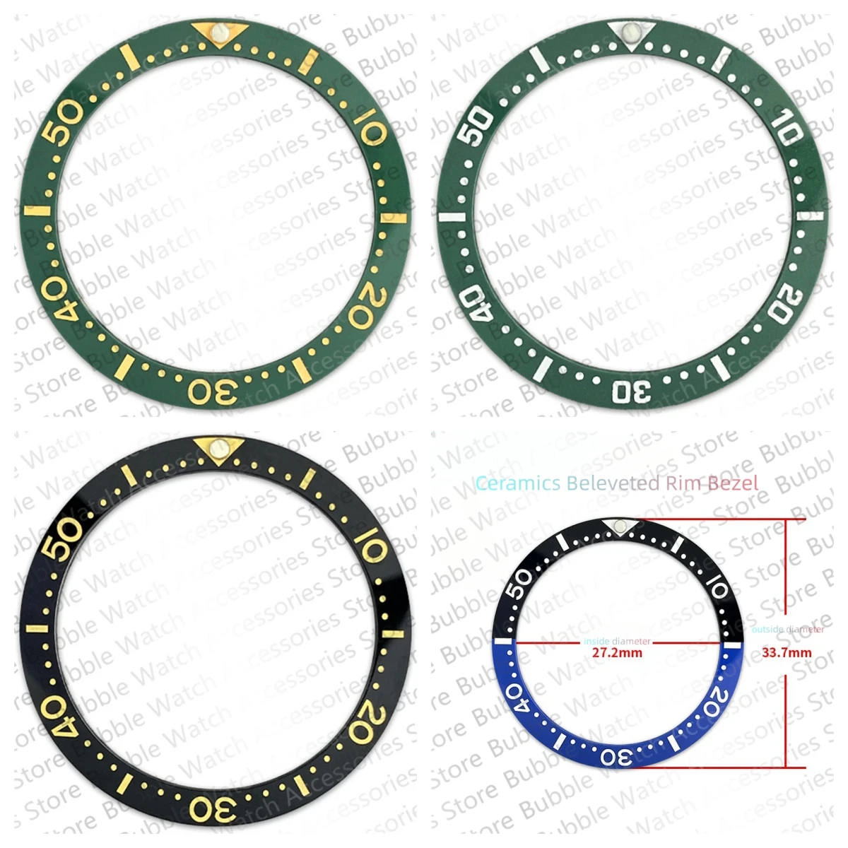 

33.7mm*27.2mm Ceramics black blue Plane Bezel Insert Fit For skx007 SKX009 SRPD Submariner Automatic Men Watches