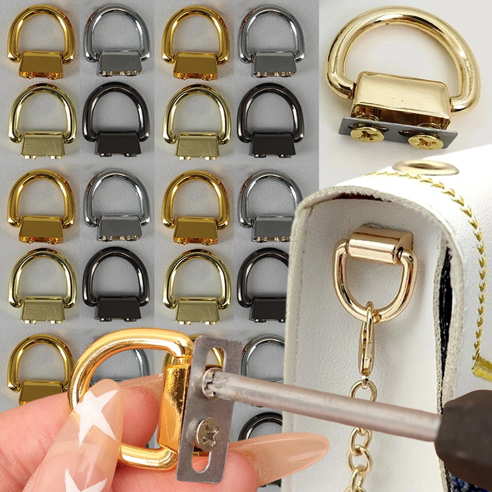 D-Ring Bag Side Clip Buckles Screw Handbag Chain Bags Connector Bag Strap Belt Hanger DIY Hardware Handbag Buckle Accessories