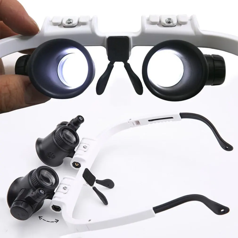 Head-Mounted Illuminating MicroscopeMagnifier With 8x 15x 23x Loupe Glasses Headband Repair LED Lamp Light Magnifying Glass