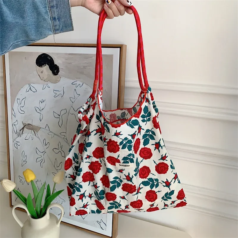 New Style Fashion Vintage Floral Cotton Fabric Shoulderbage for Women Large Casual Capacity Shopping Tote Bags Hand Bag