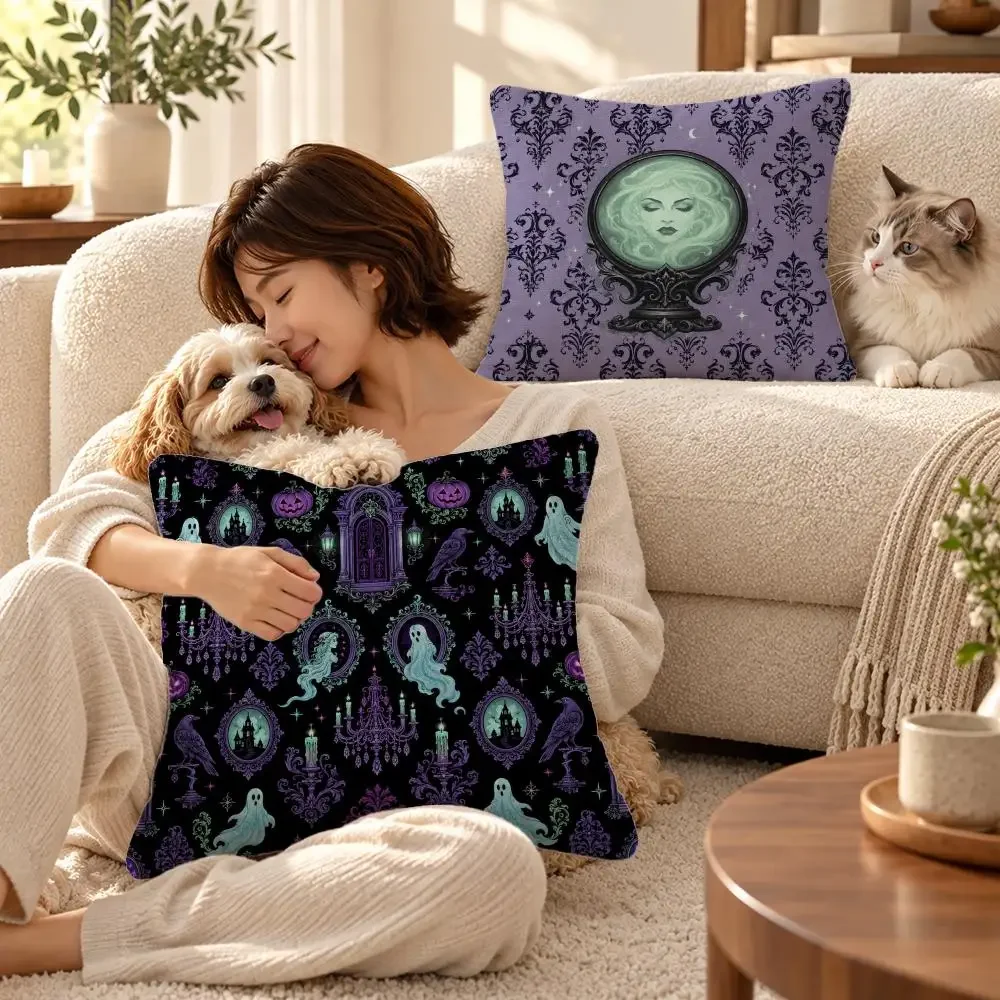Horror Custom Nordic Haunted Mansion Purple With Madame Cushion Cover Soft Short Plush Throw Pillowcase Sofa Bedroom Home Decor