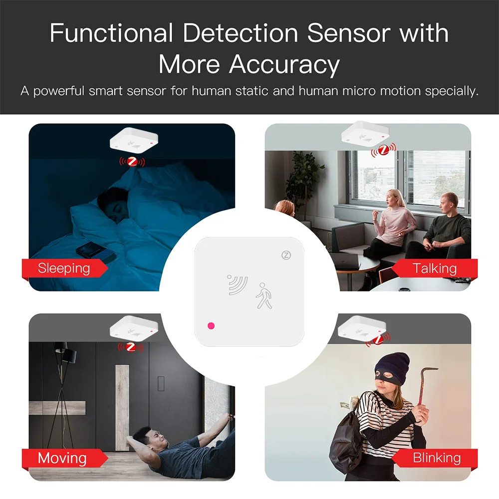 Tuya Zigbee WiFi Human Presence Sensor เครื่องตรวจจับเรดาร์ MmWave พร้อมเซ็นเซอร์ความสว่างสําหรับ Smart Home Smart Life เปลี่ยน PIR Sensor