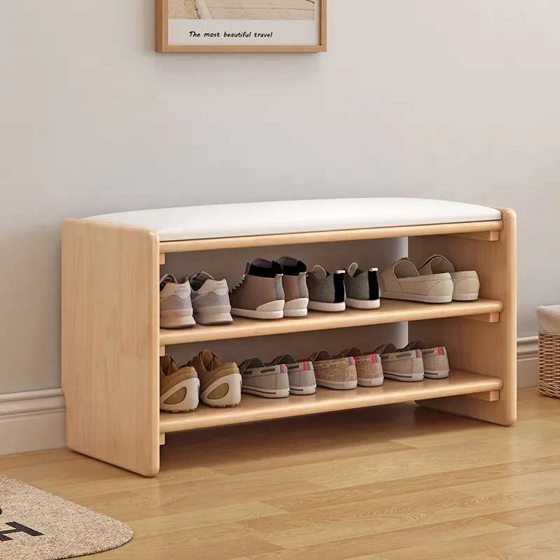All Solid Wood Shoe Rack with Cushion Home Shoe Changing Stool Modern Simple Nordic Light Luxury Internet Celebrity Shoe