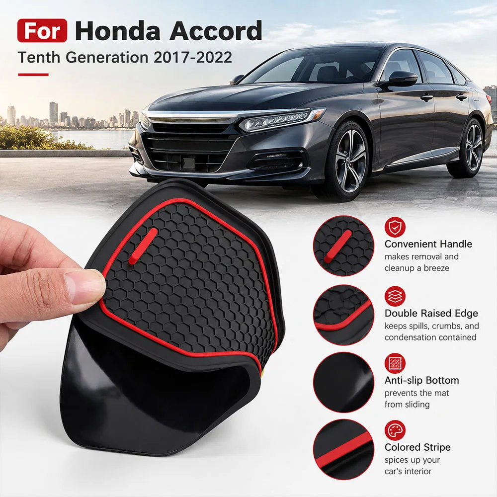 Car Cup Holder Mat For Honda Accord Tenth Generation 2017-2022 Anti Slip Waterproof Interior Cup Pad Accessories