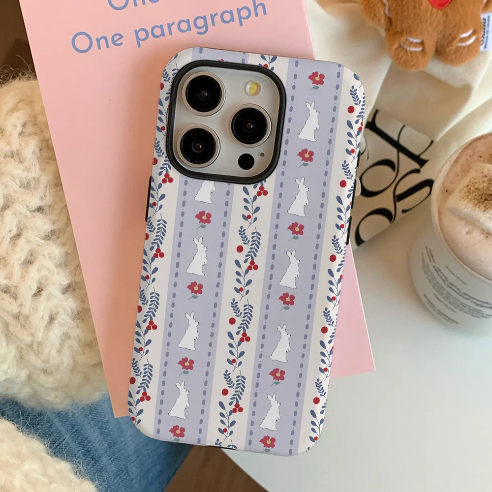 Korean Ins Purple Floral Rabbit Phone Case for IPHONE 15PRO MAX 14 13 12 11 PRO Plus 11Acrylic TPU Two in One Mobile Phone Cases