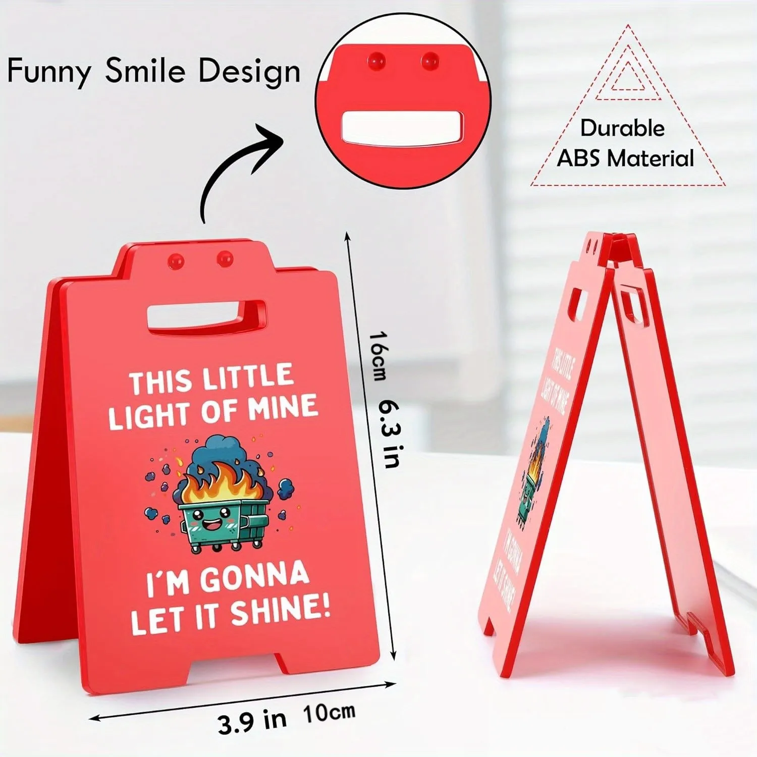 Dumpster Fire Desk Sign - Funny Office Decor for All Red cubicle accessory with This Little Light... slogan & Caution tag - grea