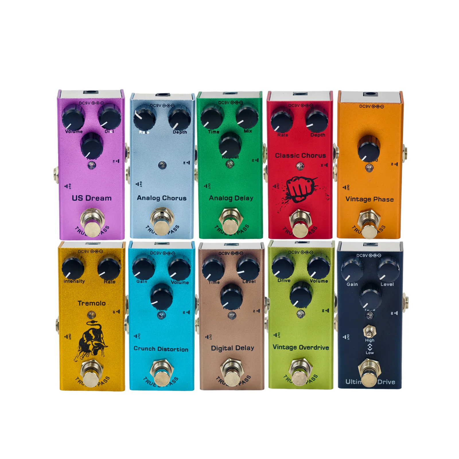 Mini Electric Guitar Effect Pedal Overdrive/Distortion Crunch/US Dream/Chorus/Vintage Phase/Digital Delay/Tremolo