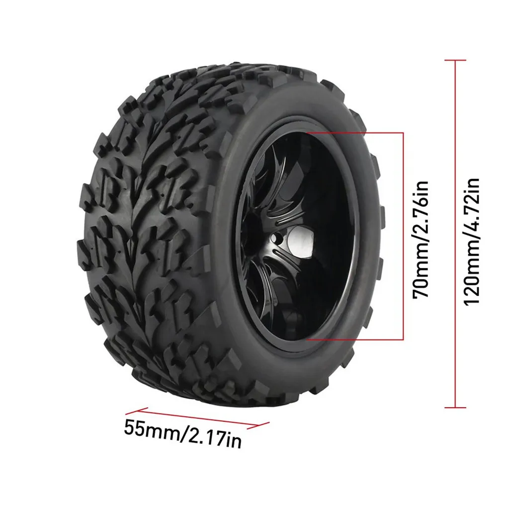 4PCS 120mm Hub Wheels and Tires Set for Traxxas Rustler 2wd 4x4 VXL Redcat Volcano EPX Blackout XTE Pro fit 3S 4S Brushless