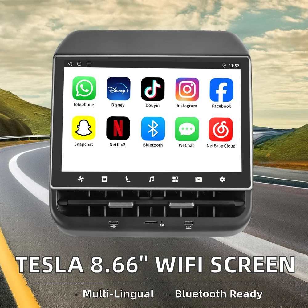 8.66-inch Android system rear seat entertainment controltouchscreen, compatible with AMD 26-pin CarPlay system Tesla Model 3/Y
