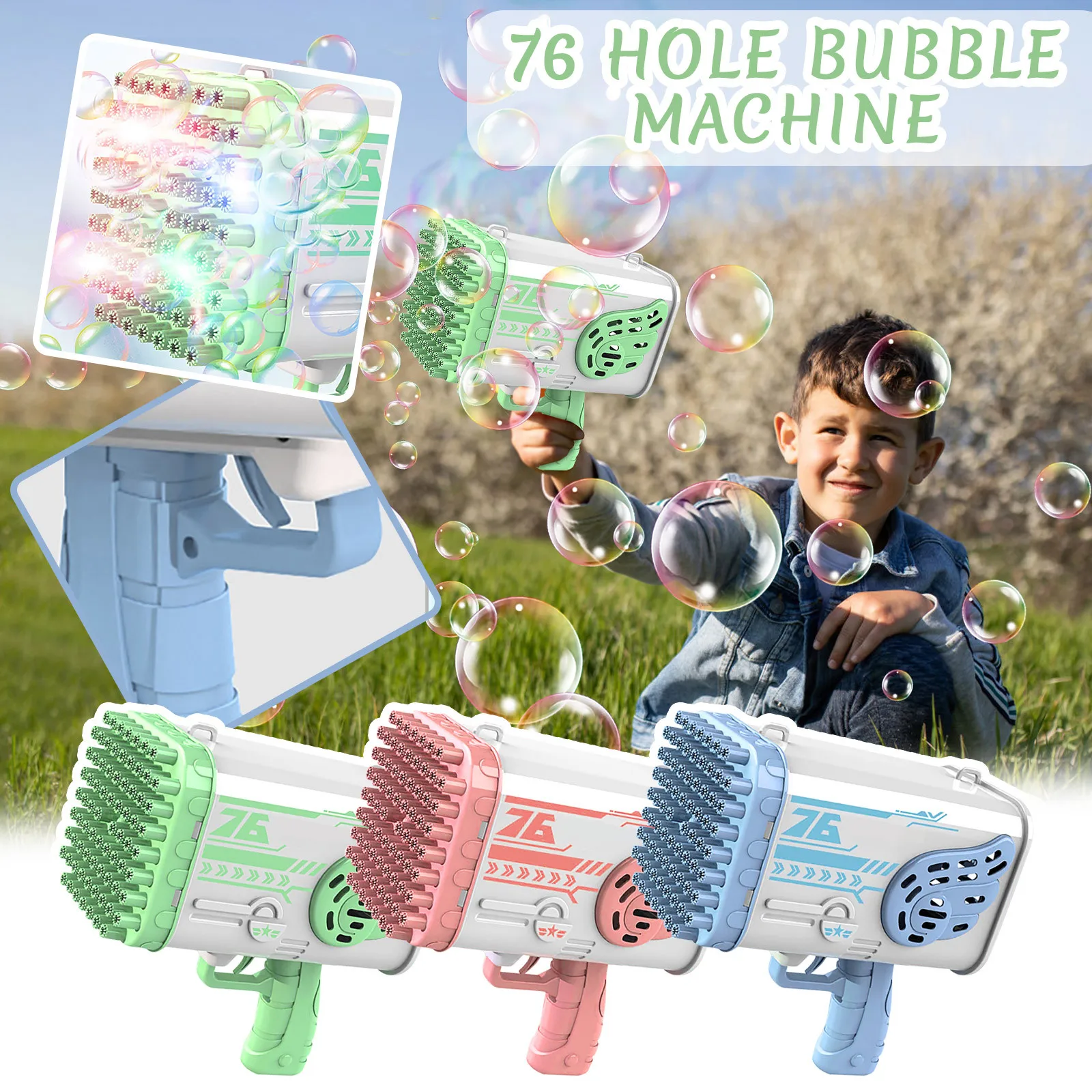 76 fori Bubble Gun Toys Outdoor Big Bubble Machine macchina a bolle porose giocattolo morbido colorato luce Outdoor Play Girl Toys