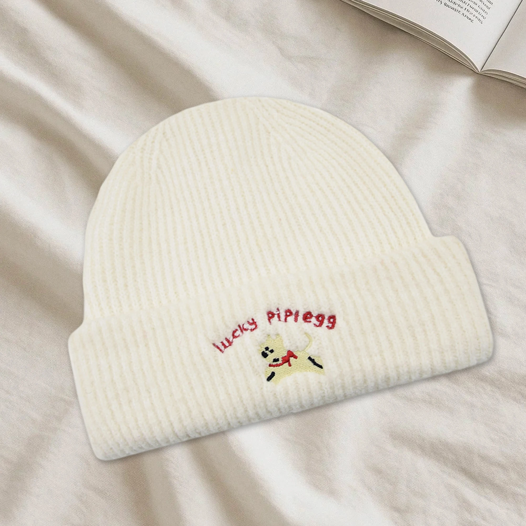 

Cute Dog Embroidered Beanie Hat Unisex Winter Knit Cap with Roll Edge for Warmth and Style in Cold Weather Indoor Outdoor