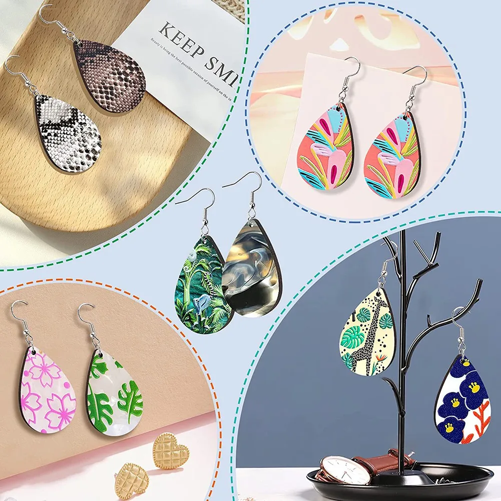 A75K 60Pcs Sublimation Blank Earrings Unfinished Teardrop Heat Transfer Printing Earrings Pendant for Jewelry DIY Making