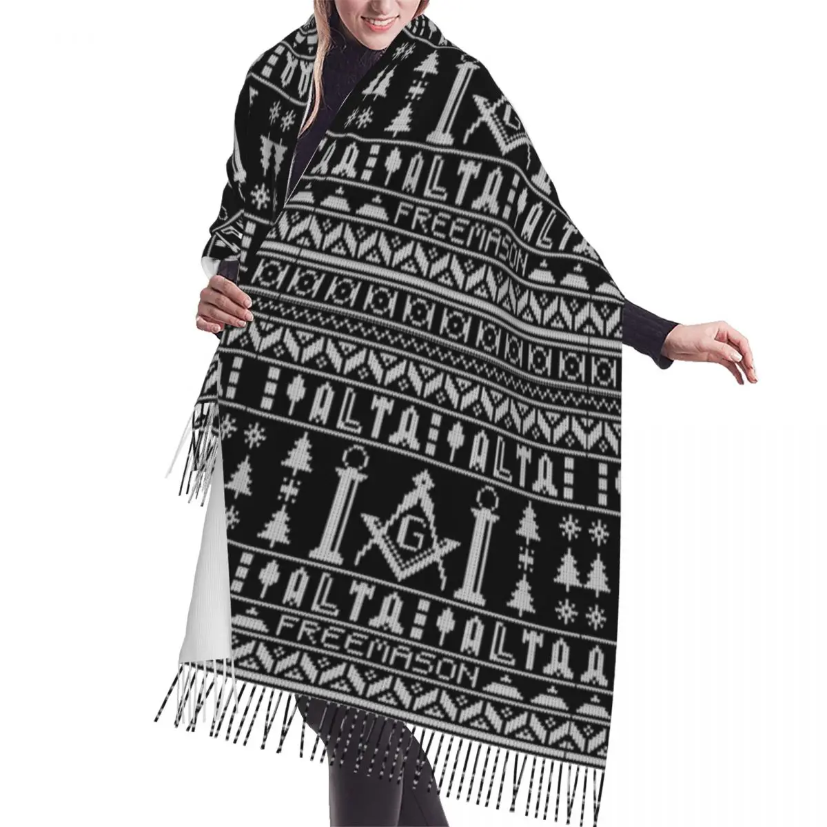 

Custom Printed Masonic Mason Freemason Pattern Scarf Men Women Winter Warm Fashion Versatile Female Scarves Shawl Wrap