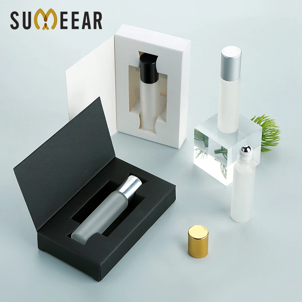 

30/50 шт., 10 мл, изысканные роликовые бутылки для духов и масла из матового стекла, алюминиевые крышки, портативные роликовые диспенсеры, многоразовые, с коробкой