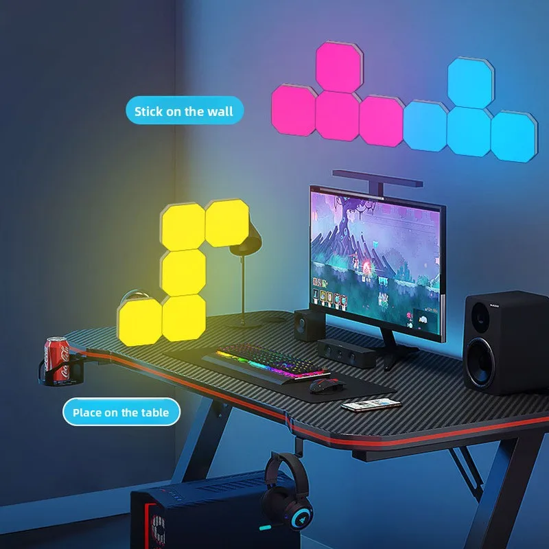Sound-Activated LED Wall Lamp | Square Quantum Design | RGB Color Changing | Modular Splicing for Gaming, Party & Living Room