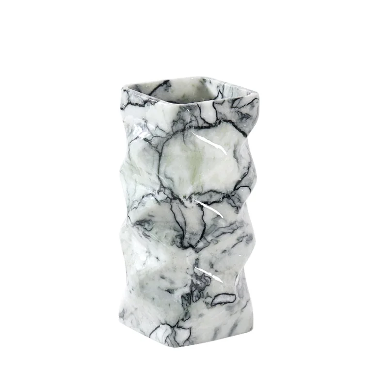 Natural marble vase B & B hotel flower arrangement flower arrangement model room decoration light luxury high-end ornament