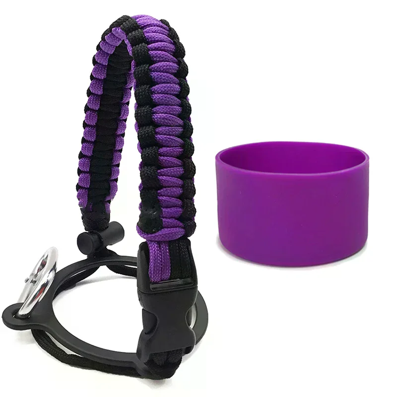 Silicone Non-Slip Base Cover Paracord Hand-Woven Water Cup Carrying Strap