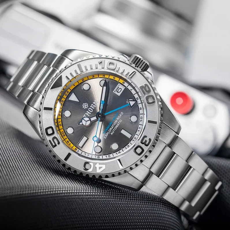 THORN Men Automatic Watch 40.5MM GMT Mechanical Wristwatch Titanium Diver 30ATM Waterproof C3 Luminous Sapphire Mirror NH34