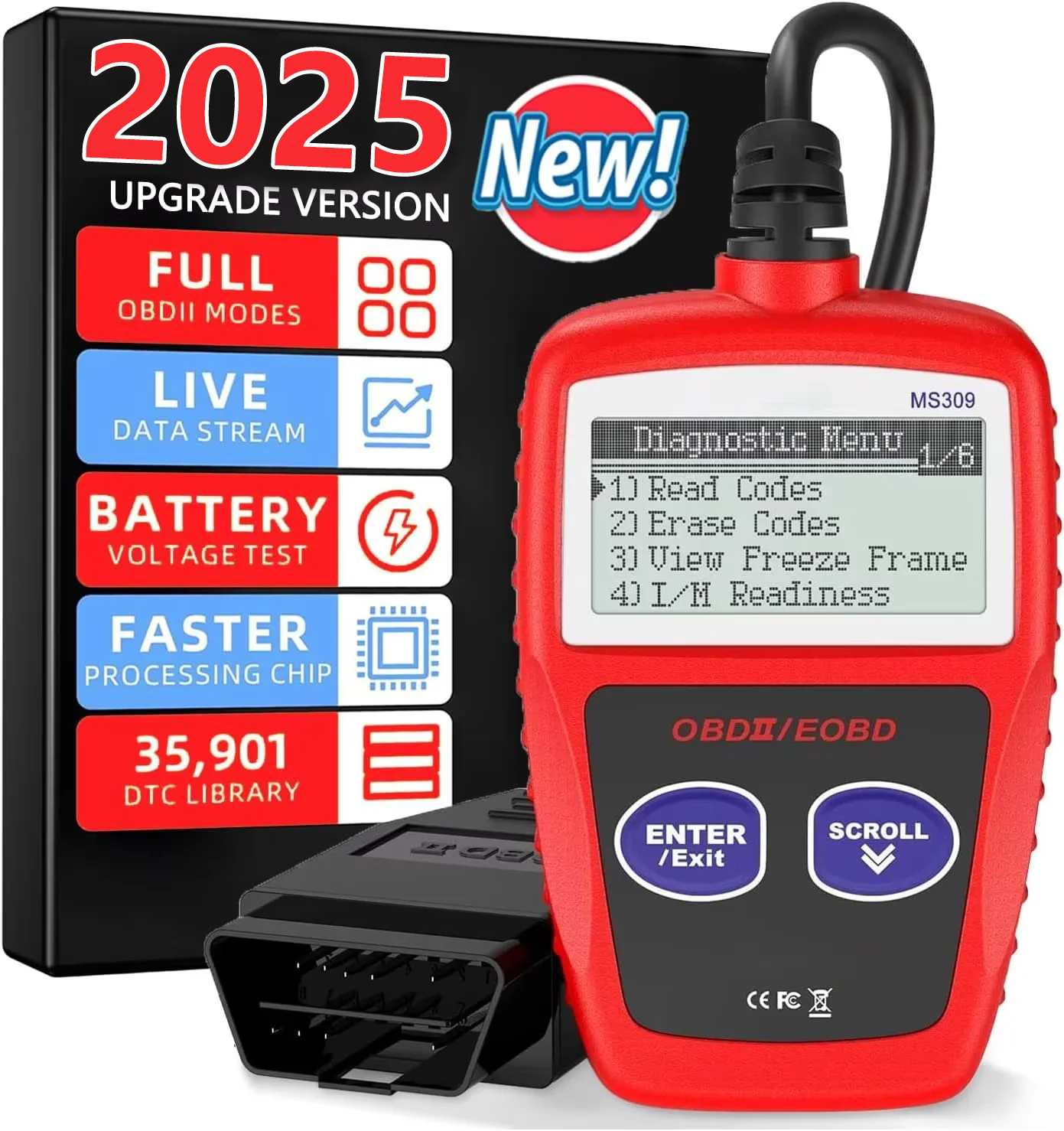 

MS309 Multilingual OBD2 CAN Code Reader — Read/Clear DTCs, Check Engine Light, I/M Readiness, Freeze Frame & VIN